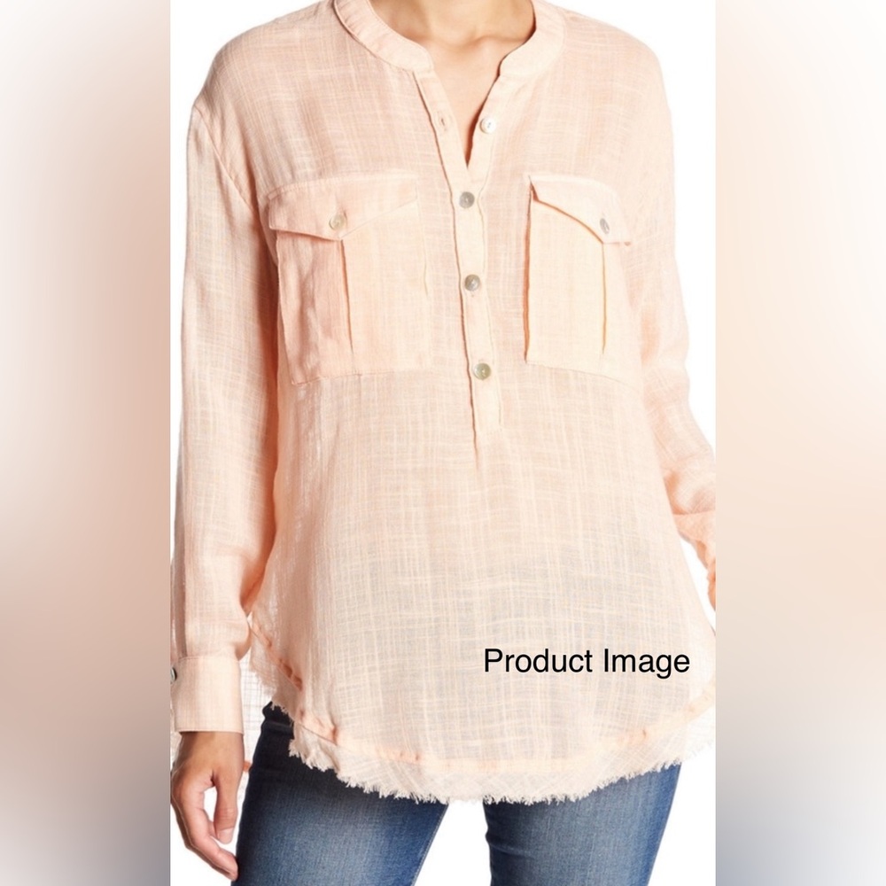 Free People Peach Talk To Me Button-Down Pullover Shirt